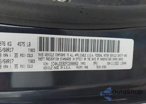 2015 Jeep Compass Latitude z USA, uszkodzony, nr VIN 1C4NJDEB2FD208063